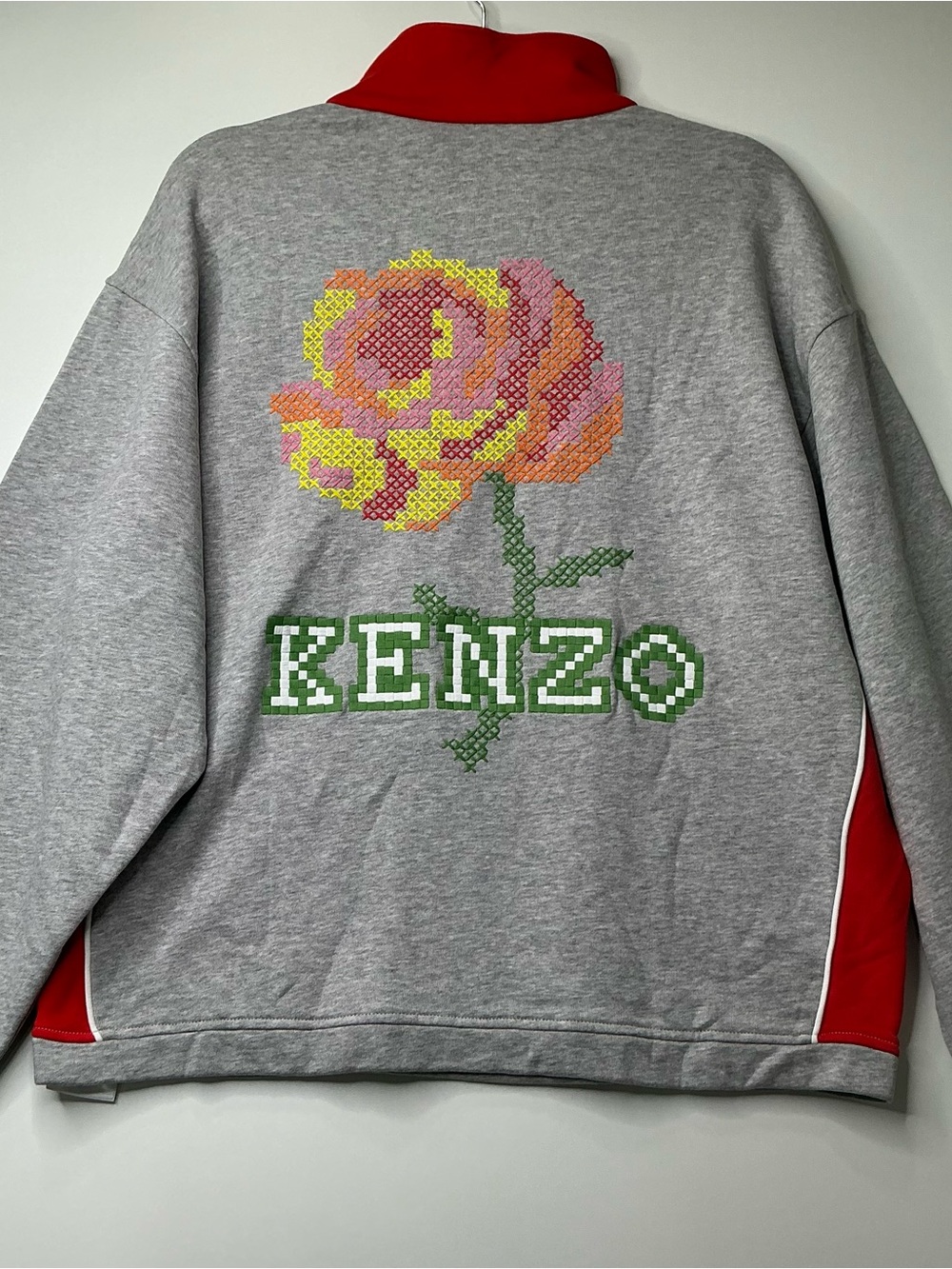 KENZO Sweatshirt Floral Rose embroidered CrewNeck pullover heater gray Preowned